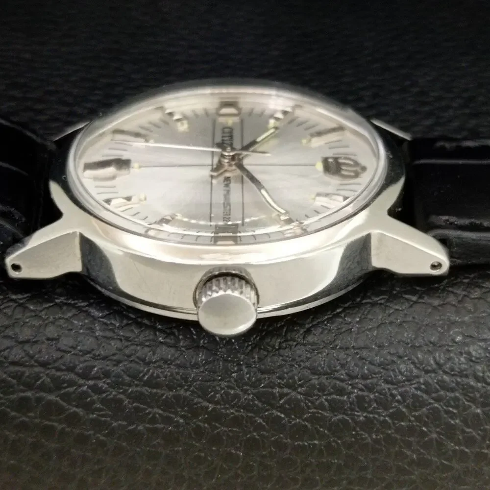 Vintage 1982 Citizen Manual Wound Mens Silver Watch & Silver accents
